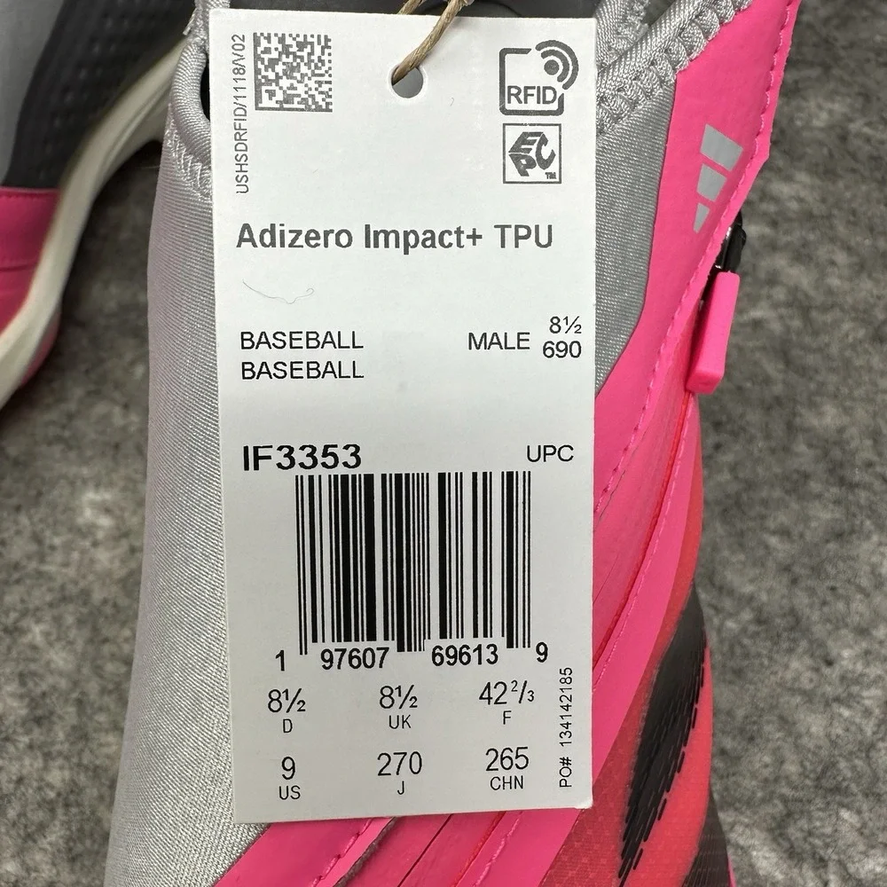 Adidas Adizero Impact+ TPU Baseball Cleats Mens Size 9 Pink Gray Molded IF3353